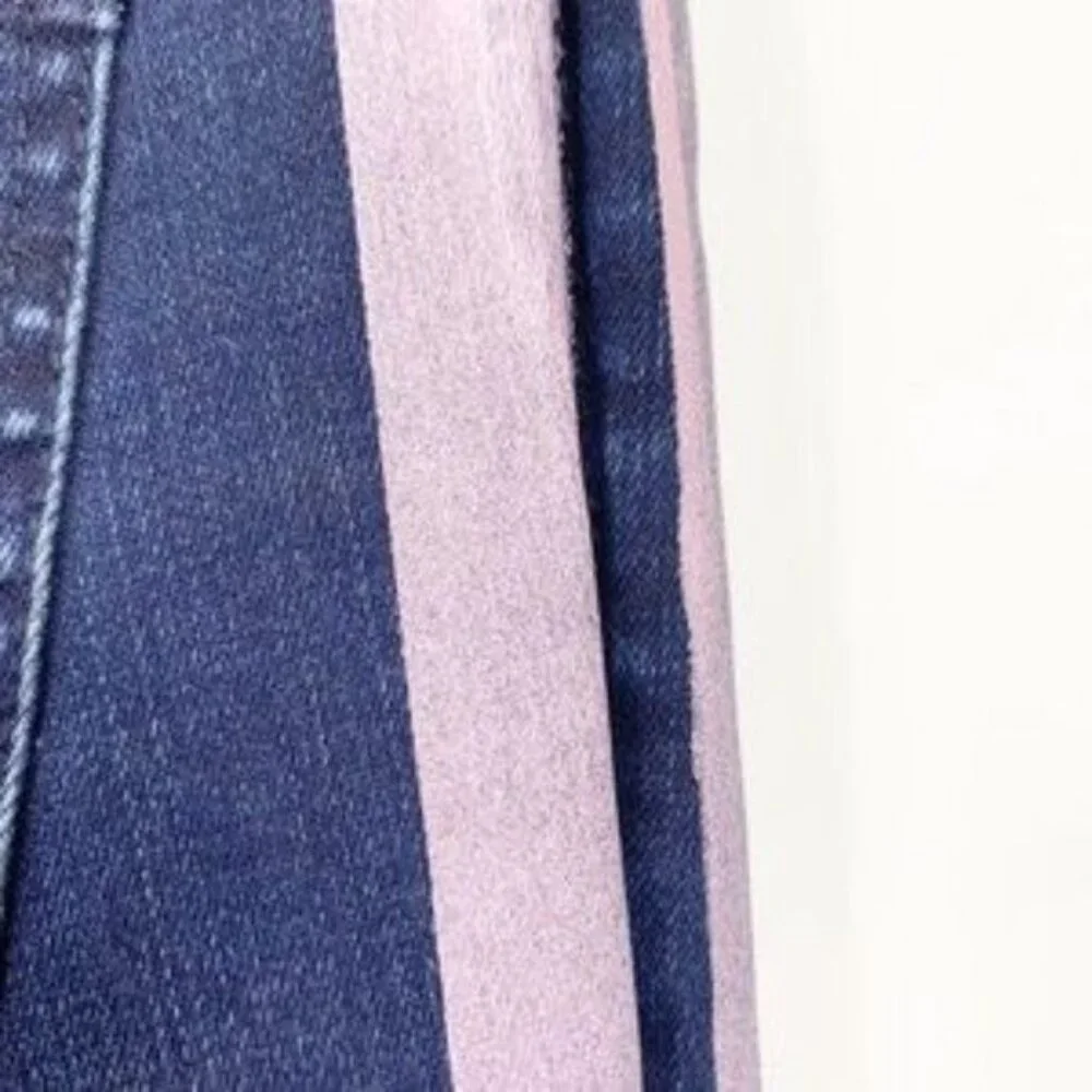 KUT from the Kloth Connie Ankle Skinny Jeans Blue W/ Pink Stripe Raw Hem Size 6